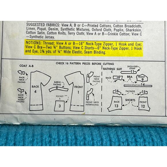 McCalls 8811 Sewing pattern bikini swimming suit beach coverup 1960s size 12 - Picture 7 of 7